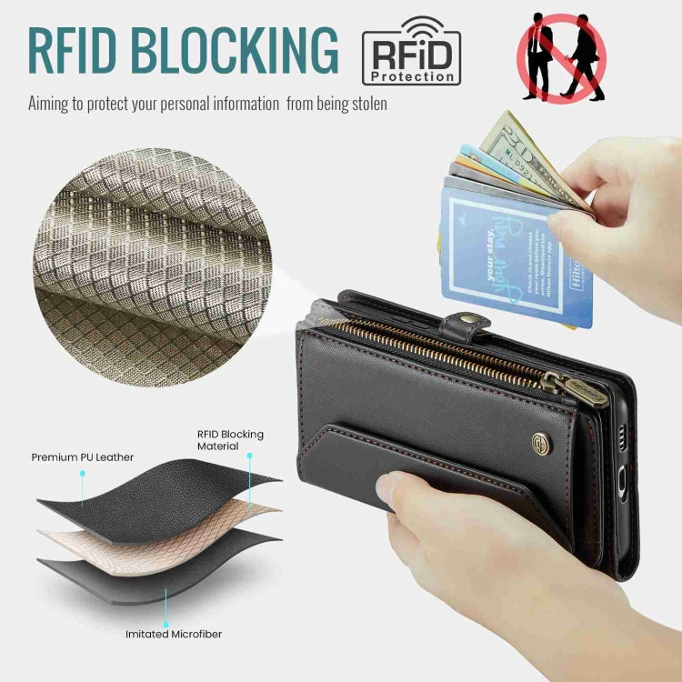 For Samsung Galaxy S21+ 5G CaseMe C36 Card Slots Zipper Wallet RFID Anti-theft Leather Phone Case(Black) - free shipping - PMC Jewellery - Order now!