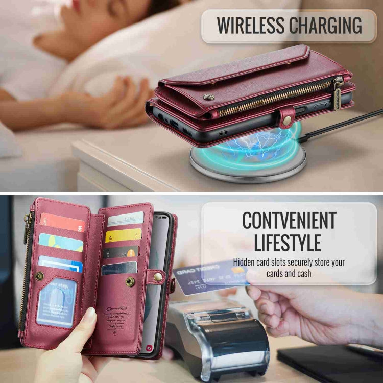 For Samsung Galaxy S21+ 5G CaseMe C36 Card Slots Zipper Wallet RFID Anti-theft Leather Phone Case(Wine Red) - free shipping - PMC Jewellery - Order now!