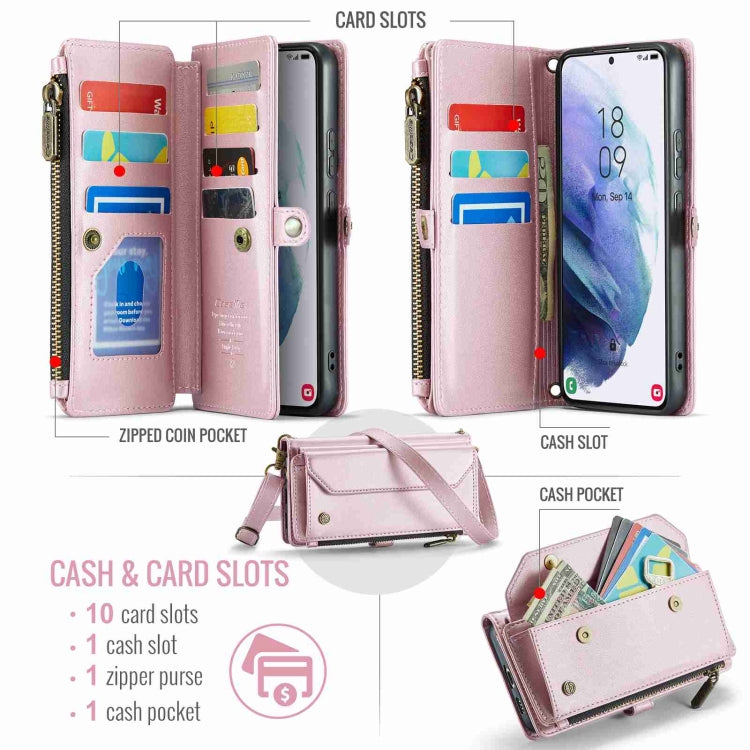 For Samsung Galaxy S21+ 5G CaseMe C36 Card Slots Zipper Wallet RFID Anti-theft Leather Phone Case(Pink) - free shipping - PMC Jewellery - Order now!