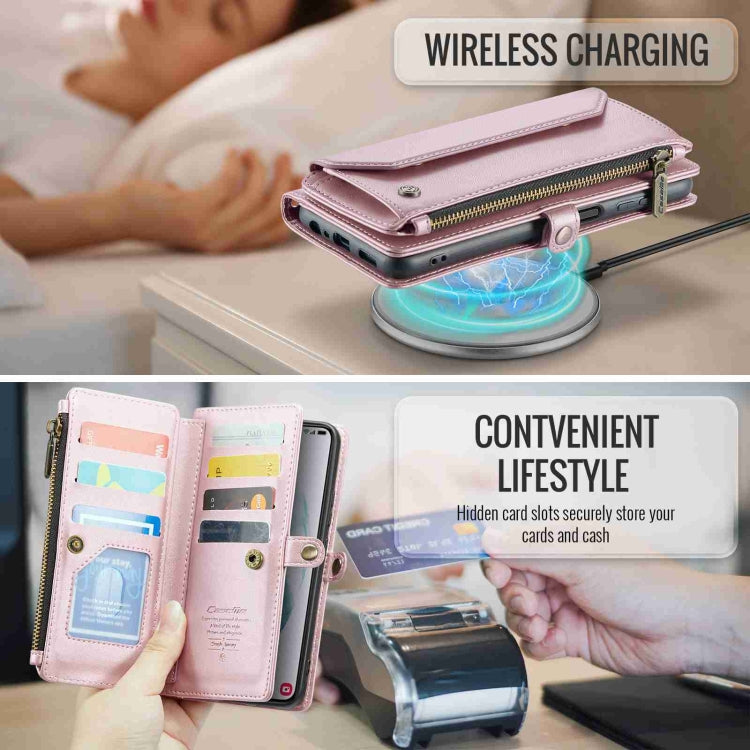 For Samsung Galaxy S21+ 5G CaseMe C36 Card Slots Zipper Wallet RFID Anti-theft Leather Phone Case(Pink) - free shipping - PMC Jewellery - Order now!