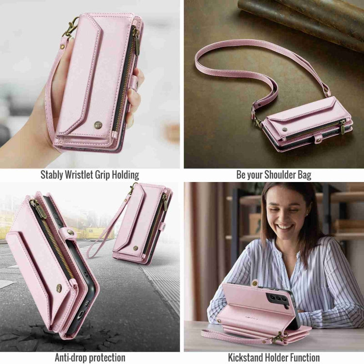 For Samsung Galaxy S21+ 5G CaseMe C36 Card Slots Zipper Wallet RFID Anti-theft Leather Phone Case(Pink) - free shipping - PMC Jewellery - Order now!