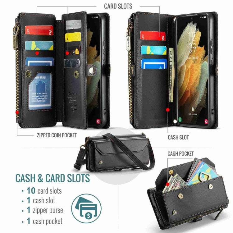 For Samsung Galaxy S21 Ultra 5G CaseMe C36 Card Slots Zipper Wallet RFID Anti-theft Leather Phone Case(Black) - free shipping - PMC Jewellery - Order now!