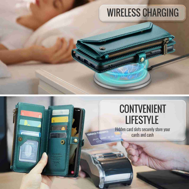 For Samsung Galaxy S21 Ultra 5G CaseMe C36 Card Slots Zipper Wallet RFID Anti-theft Leather Phone Case(Blue-green) - free shipping - PMC Jewellery - Order now!