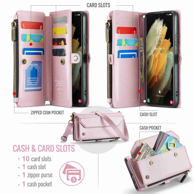 For Samsung Galaxy S21 Ultra 5G CaseMe C36 Card Slots Zipper Wallet RFID Anti-theft Leather Phone Case(Pink) - free shipping - PMC Jewellery - Order now!