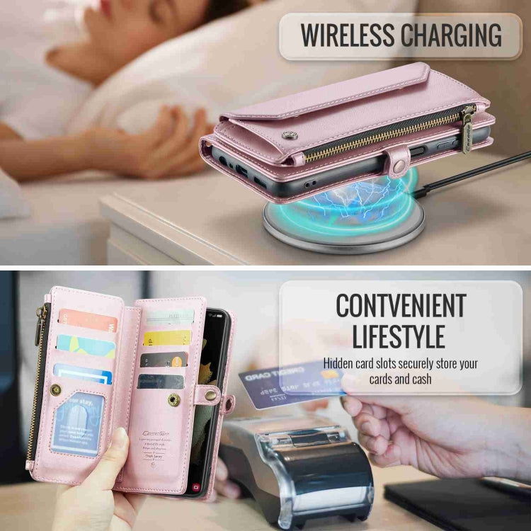 For Samsung Galaxy S21 Ultra 5G CaseMe C36 Card Slots Zipper Wallet RFID Anti-theft Leather Phone Case(Pink) - free shipping - PMC Jewellery - Order now!