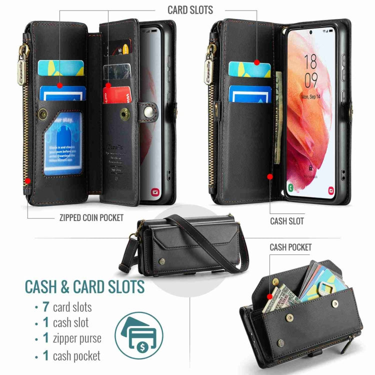 For Samsung Galaxy S21 5G CaseMe C36 Card Slots Zipper Wallet RFID Anti-theft Leather Phone Case(Black) - free shipping - PMC Jewellery - Order now!
