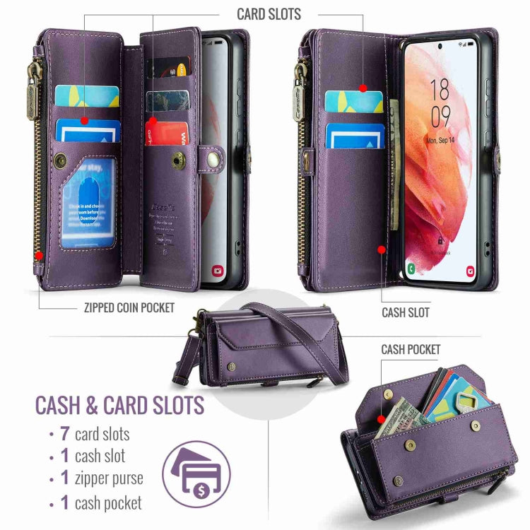 For Samsung Galaxy S21 5G CaseMe C36 Card Slots Zipper Wallet RFID Anti-theft Leather Phone Case(Purple) - free shipping - PMC Jewellery - Order now!