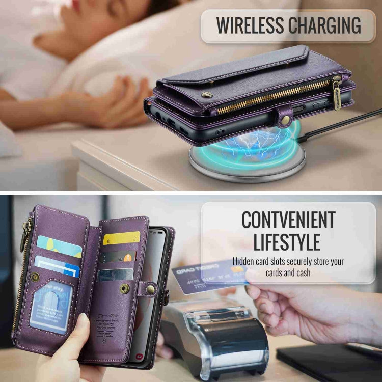For Samsung Galaxy S21 5G CaseMe C36 Card Slots Zipper Wallet RFID Anti-theft Leather Phone Case(Purple) - free shipping - PMC Jewellery - Order now!