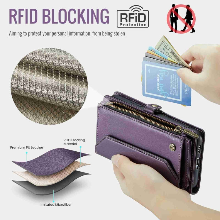 For Samsung Galaxy S21 5G CaseMe C36 Card Slots Zipper Wallet RFID Anti-theft Leather Phone Case(Purple) - free shipping - PMC Jewellery - Order now!