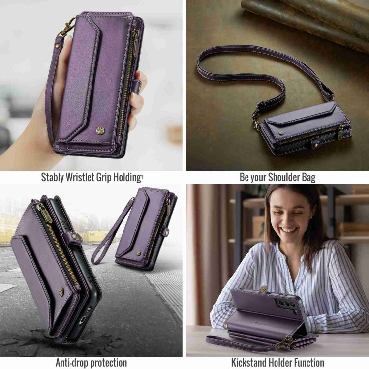 For Samsung Galaxy S21 5G CaseMe C36 Card Slots Zipper Wallet RFID Anti-theft Leather Phone Case(Purple) - free shipping - PMC Jewellery - Order now!