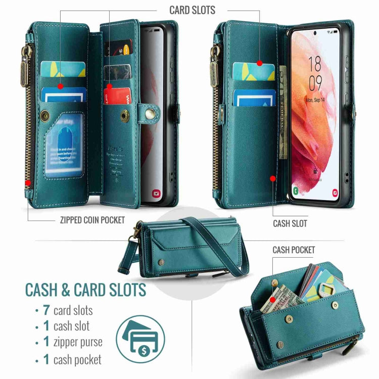 For Samsung Galaxy S21 5G CaseMe C36 Card Slots Zipper Wallet RFID Anti-theft Leather Phone Case(Blue-green) - free shipping - PMC Jewellery - Order now!