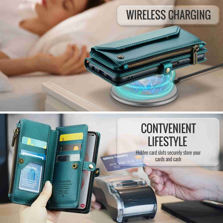 For Samsung Galaxy S21 5G CaseMe C36 Card Slots Zipper Wallet RFID Anti-theft Leather Phone Case(Blue-green) - free shipping - PMC Jewellery - Order now!