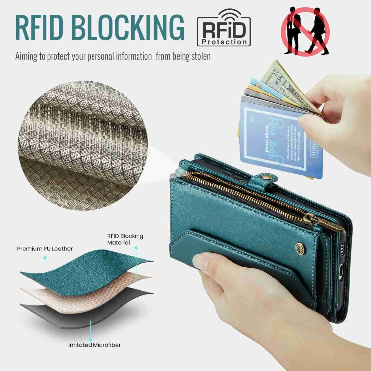 For Samsung Galaxy S21 5G CaseMe C36 Card Slots Zipper Wallet RFID Anti-theft Leather Phone Case(Blue-green) - free shipping - PMC Jewellery - Order now!