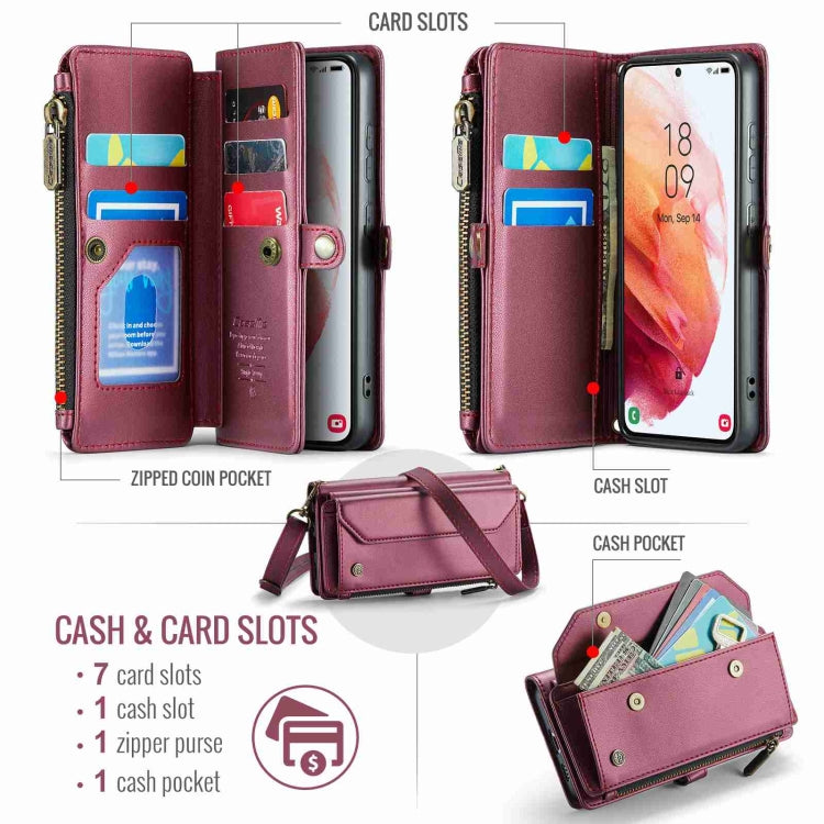 For Samsung Galaxy S21 5G CaseMe C36 Card Slots Zipper Wallet RFID Anti-theft Leather Phone Case(Wine Red) - free shipping - PMC Jewellery - Order now!