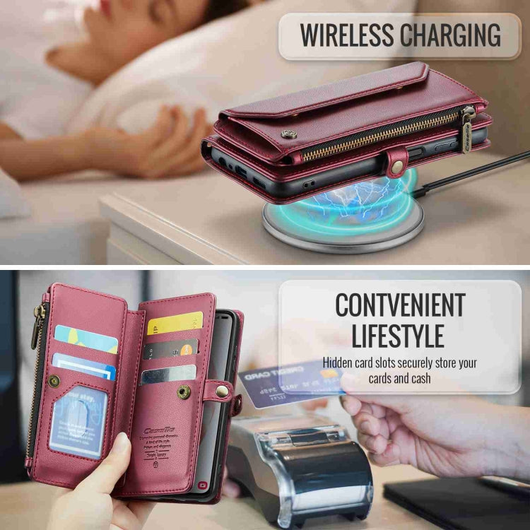 For Samsung Galaxy S21 5G CaseMe C36 Card Slots Zipper Wallet RFID Anti-theft Leather Phone Case(Wine Red) - free shipping - PMC Jewellery - Order now!