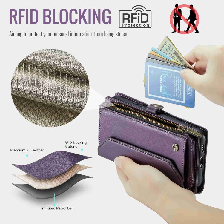 For Samsung Galaxy S22+ 5G CaseMe C36 Card Slots Zipper Wallet RFID Anti-theft Leather Phone Case(Purple) - free shipping - PMC Jewellery - Order now!