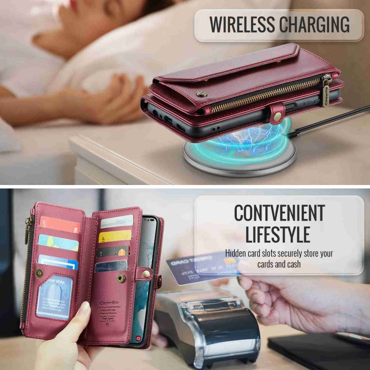 For Samsung Galaxy S22+ 5G CaseMe C36 Card Slots Zipper Wallet RFID Anti-theft Leather Phone Case(Wine Red) - free shipping - PMC Jewellery - Order now!