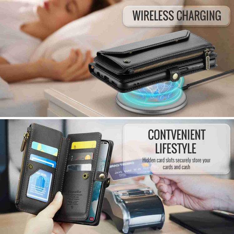 For Samsung Galaxy S22 5G CaseMe C36 Card Slots Zipper Wallet RFID Anti-theft Leather Phone Case(Black) - free shipping - PMC Jewellery - Order now!