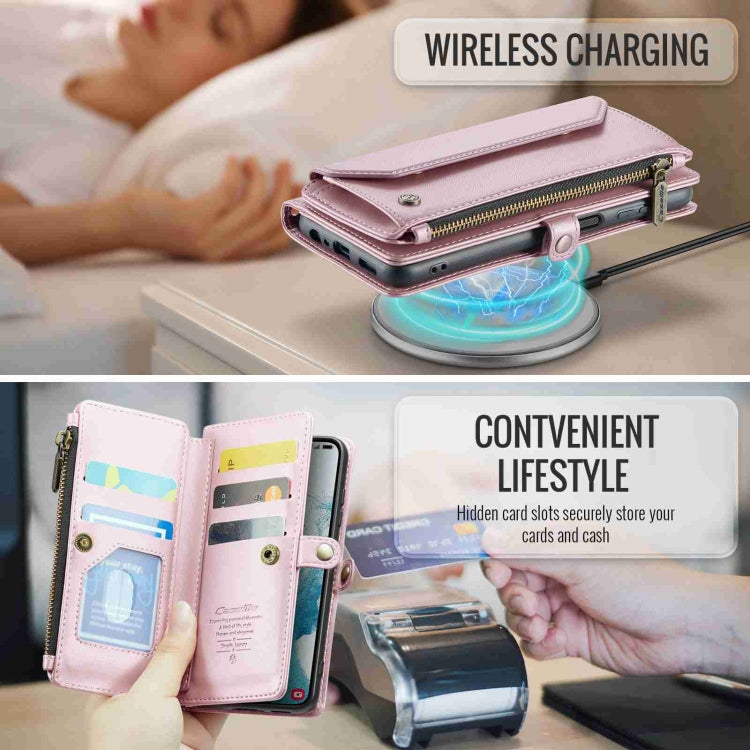 For Samsung Galaxy S22 5G CaseMe C36 Card Slots Zipper Wallet RFID Anti-theft Leather Phone Case(Pink) - free shipping - PMC Jewellery - Order now!
