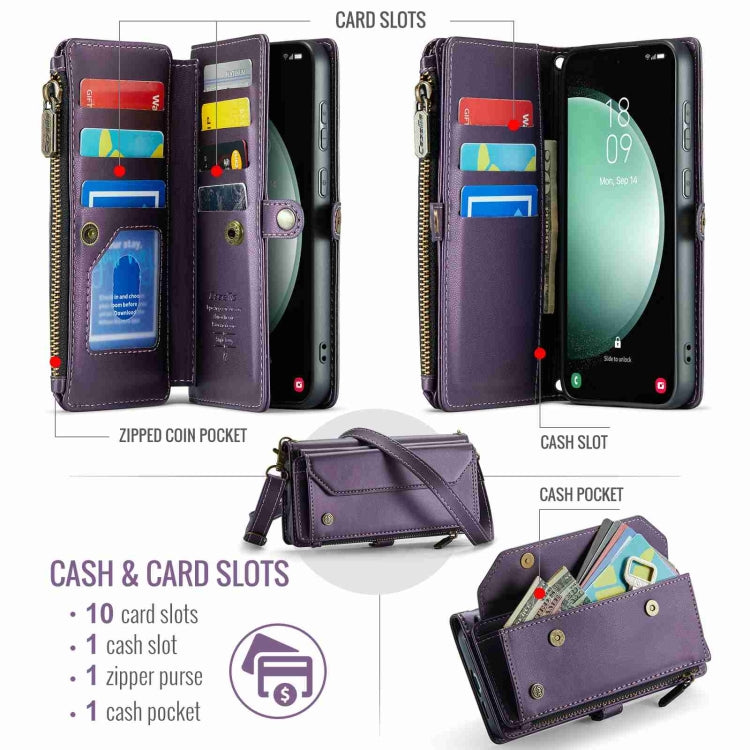 For Samsung Galaxy S23 FE 5G CaseMe C36 Card Slots Zipper Wallet RFID Anti-theft Leather Phone Case(Purple) - free shipping - PMC Jewellery - Order now!