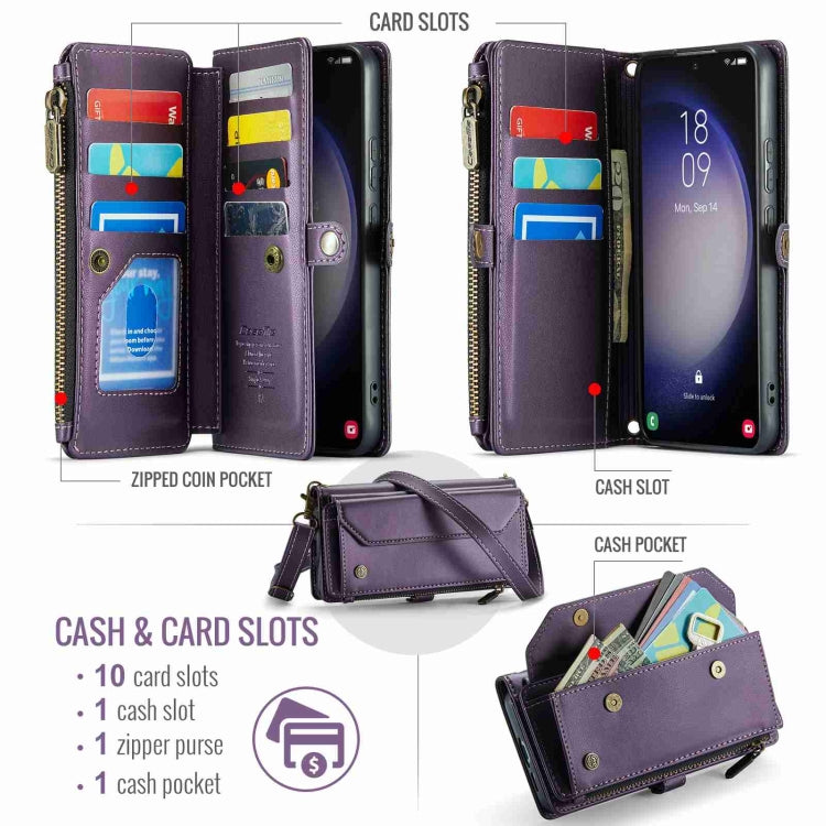 For Samsung Galaxy S23+ 5G CaseMe C36 Card Slots Zipper Wallet RFID Anti-theft Leather Phone Case(Purple) - free shipping - PMC Jewellery - Order now!