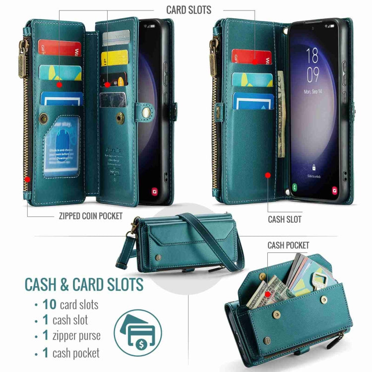 For Samsung Galaxy S23+ 5G CaseMe C36 Card Slots Zipper Wallet RFID Anti-theft Leather Phone Case(Blue-green) - free shipping - PMC Jewellery - Order now!