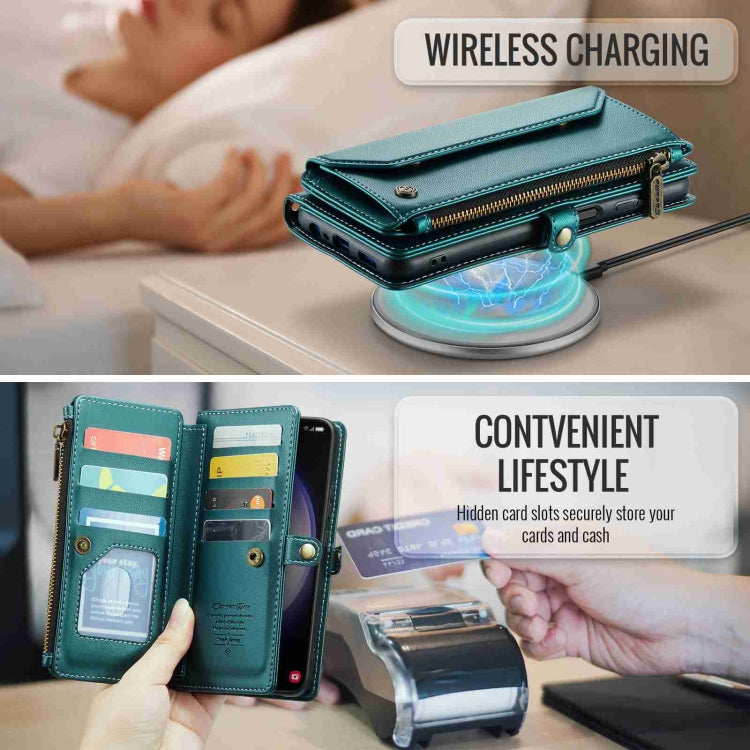 For Samsung Galaxy S23+ 5G CaseMe C36 Card Slots Zipper Wallet RFID Anti-theft Leather Phone Case(Blue-green) - free shipping - PMC Jewellery - Order now!