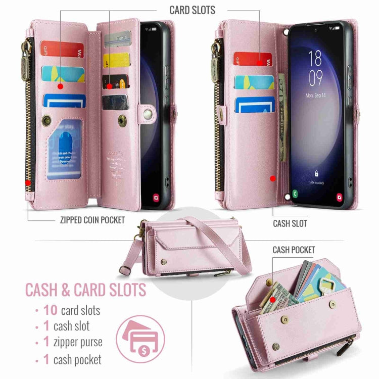 For Samsung Galaxy S23+ 5G CaseMe C36 Card Slots Zipper Wallet RFID Anti-theft Leather Phone Case(Pink) - free shipping - PMC Jewellery - Order now!