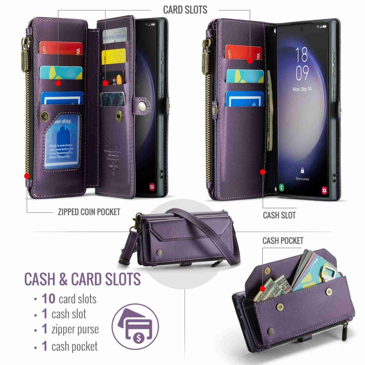 For Samsung Galaxy S23 Ultra 5G CaseMe C36 Card Slots Zipper Wallet RFID Anti-theft Leather Phone Case(Purple) - free shipping - PMC Jewellery - Order now!