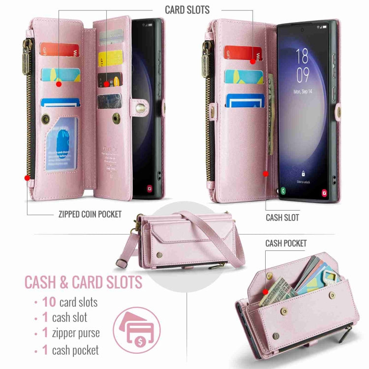 For Samsung Galaxy S23 Ultra 5G CaseMe C36 Card Slots Zipper Wallet RFID Anti-theft Leather Phone Case(Pink) - free shipping - PMC Jewellery - Order now!