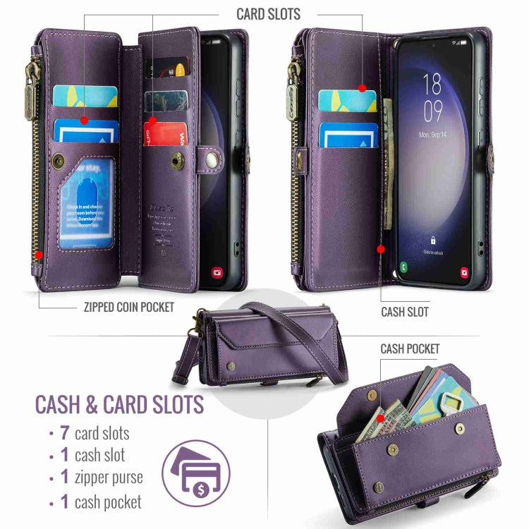 For Samsung Galaxy S23 5G CaseMe C36 Card Slots Zipper Wallet RFID Anti-theft Leather Phone Case(Purple) - free shipping - PMC Jewellery - Order now!