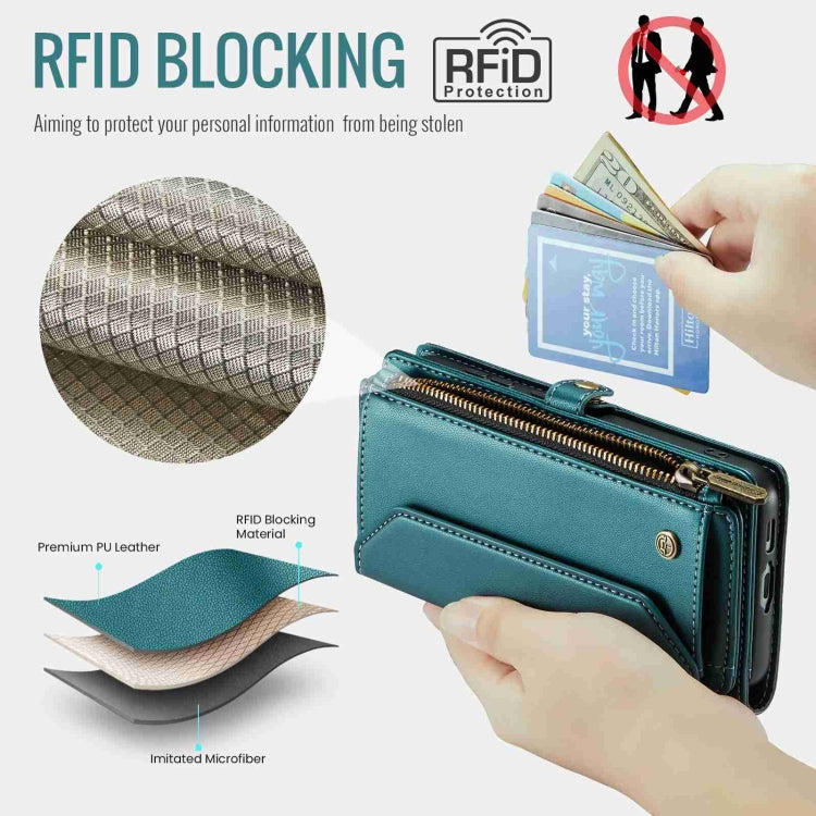For Samsung Galaxy S23 5G CaseMe C36 Card Slots Zipper Wallet RFID Anti-theft Leather Phone Case(Blue-green) - free shipping - PMC Jewellery - Order now!