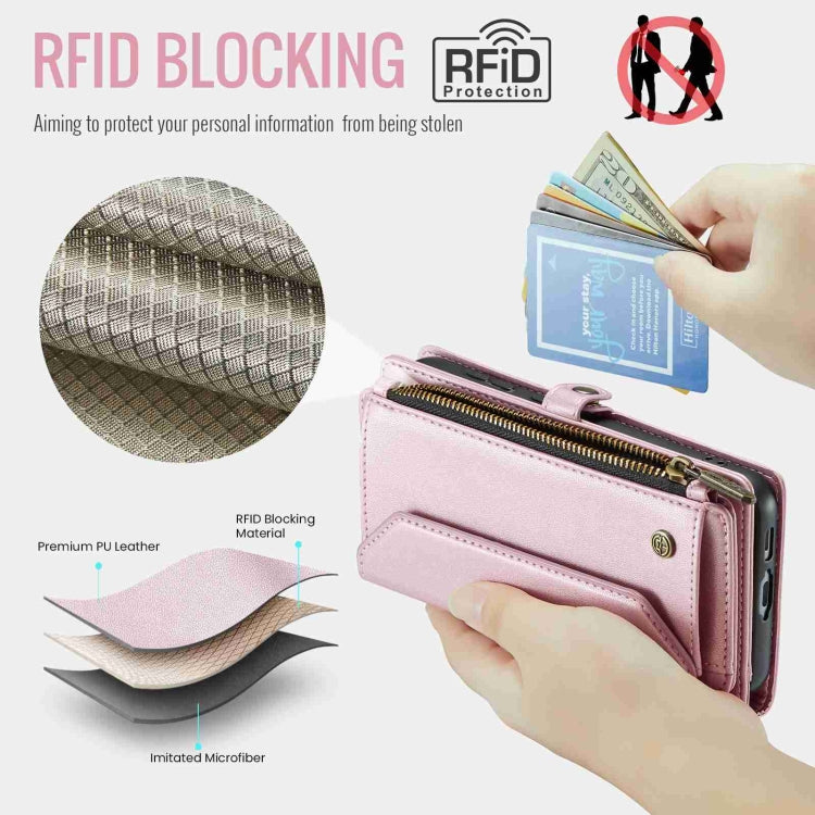 For Samsung Galaxy S23 5G CaseMe C36 Card Slots Zipper Wallet RFID Anti-theft Leather Phone Case(Pink) - free shipping - PMC Jewellery - Order now!