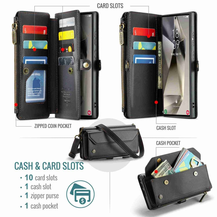 For Samsung Galaxy S24 Ultra 5G CaseMe C36 Card Slots Zipper Wallet RFID Anti-theft Leather Phone Case(Black) - free shipping - PMC Jewellery - Order now!