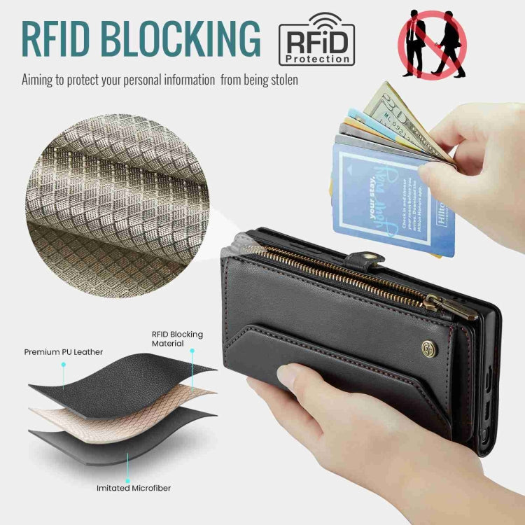 For Samsung Galaxy S24 Ultra 5G CaseMe C36 Card Slots Zipper Wallet RFID Anti-theft Leather Phone Case(Black) - free shipping - PMC Jewellery - Order now!