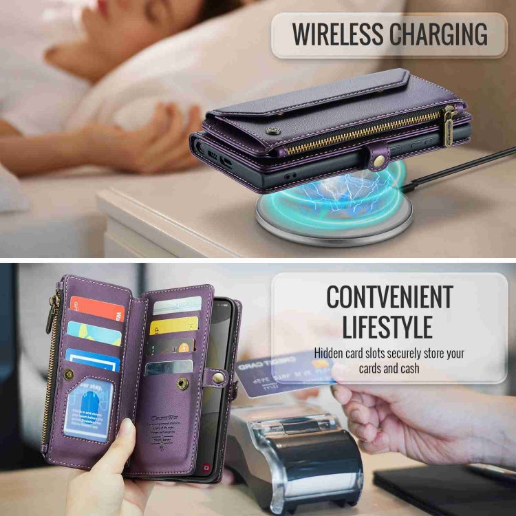 For Samsung Galaxy S24 5G CaseMe C36 Card Slots Zipper Wallet RFID Anti-theft Leather Phone Case(Purple) - free shipping - PMC Jewellery - Order now!
