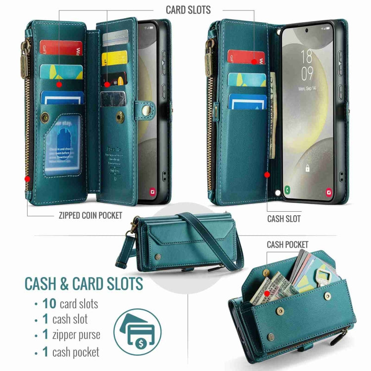 For Samsung Galaxy S24 5G CaseMe C36 Card Slots Zipper Wallet RFID Anti-theft Leather Phone Case(Blue-green) - free shipping - PMC Jewellery - Order now!