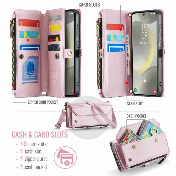 For Samsung Galaxy S24 5G CaseMe C36 Card Slots Zipper Wallet RFID Anti-theft Leather Phone Case(Pink) - free shipping - PMC Jewellery - Order now!