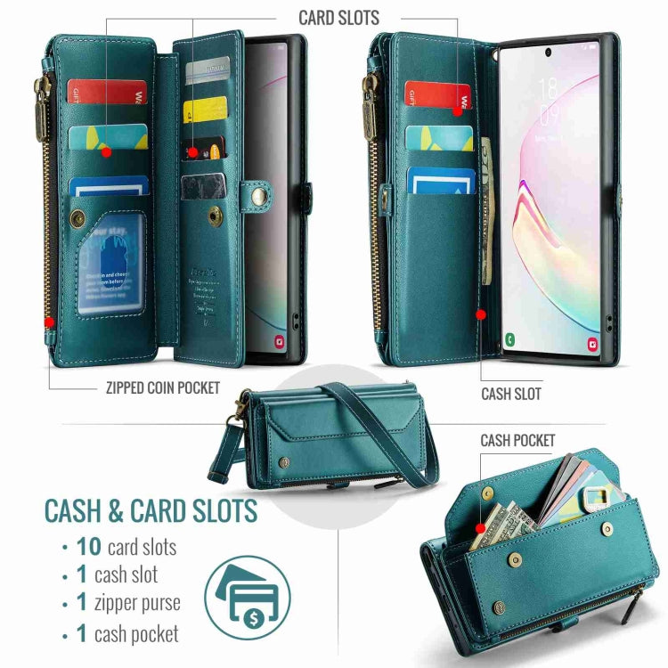 For Samsung Galaxy Note10+ CaseMe C36 Card Slots Zipper Wallet RFID Anti-theft Leather Phone Case(Blue-green) - free shipping - PMC Jewellery - Order now!
