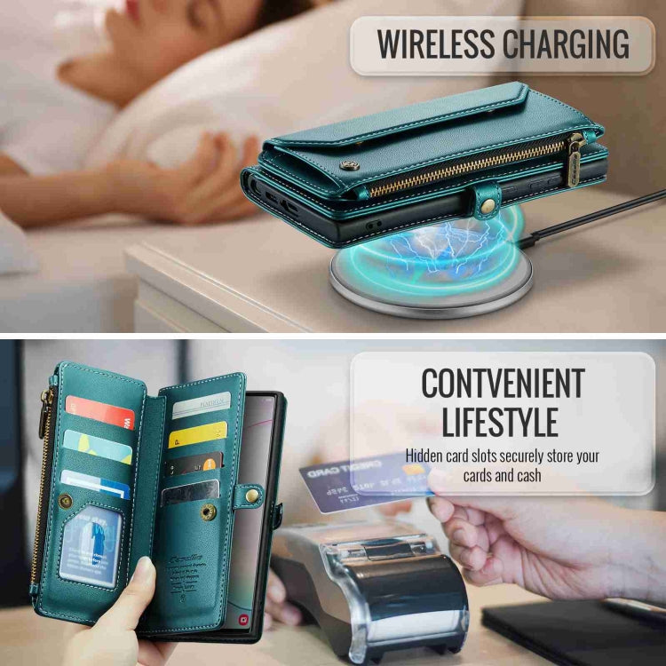 For Samsung Galaxy Note10+ CaseMe C36 Card Slots Zipper Wallet RFID Anti-theft Leather Phone Case(Blue-green) - free shipping - PMC Jewellery - Order now!