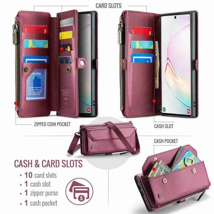For Samsung Galaxy Note10+ CaseMe C36 Card Slots Zipper Wallet RFID Anti-theft Leather Phone Case(Wine Red) - free shipping - PMC Jewellery - Order now!