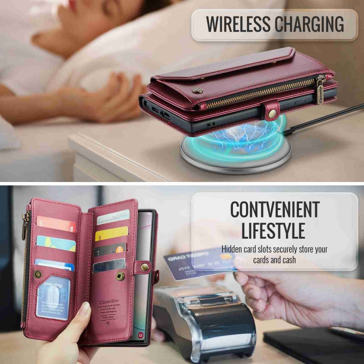 For Samsung Galaxy Note10+ CaseMe C36 Card Slots Zipper Wallet RFID Anti-theft Leather Phone Case(Wine Red) - free shipping - PMC Jewellery - Order now!