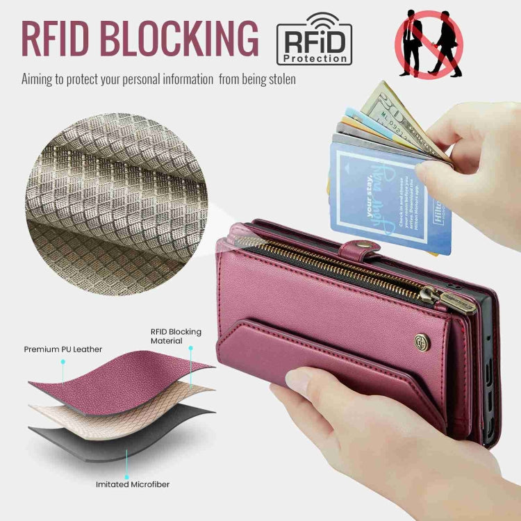 For Samsung Galaxy Note10+ CaseMe C36 Card Slots Zipper Wallet RFID Anti-theft Leather Phone Case(Wine Red) - free shipping - PMC Jewellery - Order now!