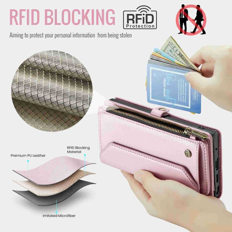 For Samsung Galaxy Note10+ CaseMe C36 Card Slots Zipper Wallet RFID Anti-theft Leather Phone Case(Pink) - free shipping - PMC Jewellery - Order now!