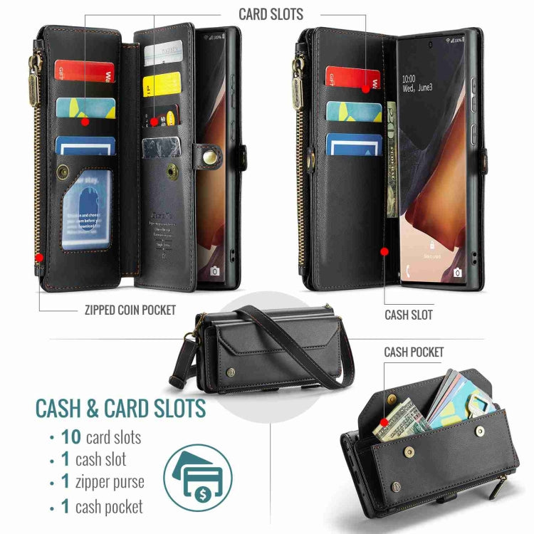 For Samsung Galaxy Note20 Ultra CaseMe C36 Card Slots Zipper Wallet RFID Anti-theft Leather Phone Case(Black) - free shipping - PMC Jewellery - Order now!