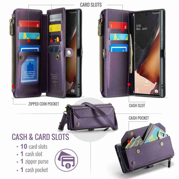 For Samsung Galaxy Note20 Ultra CaseMe C36 Card Slots Zipper Wallet RFID Anti-theft Leather Phone Case(Purple) - Galaxy Note20 Ultra Cases by CaseMe | Online Shopping South Africa | PMC Jewellery | Buy Now Pay Later Mobicred