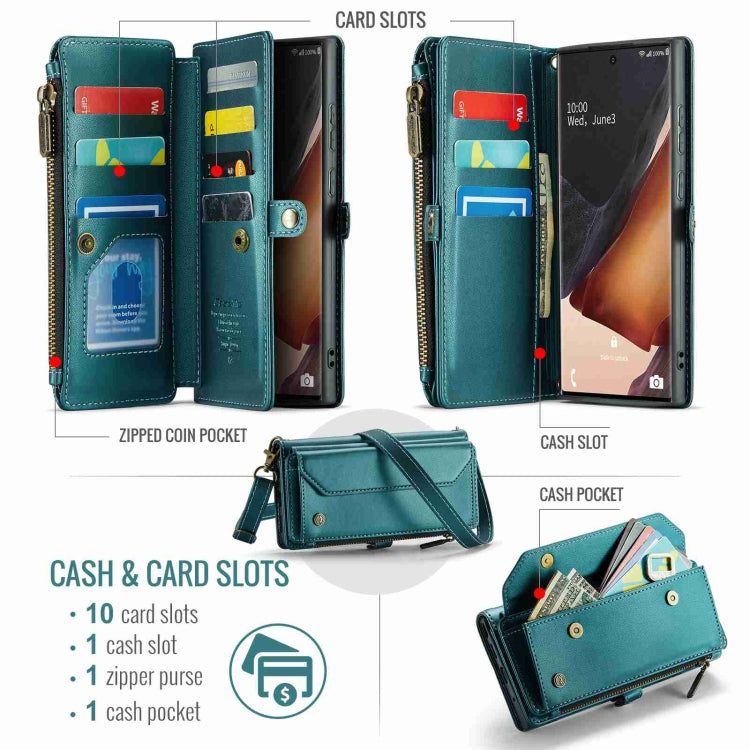 For Samsung Galaxy Note20 Ultra CaseMe C36 Card Slots Zipper Wallet RFID Anti-theft Leather Phone Case(Blue-green) - free shipping - PMC Jewellery - Order now!
