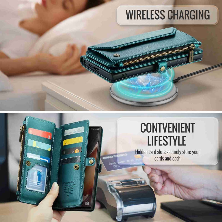 For Samsung Galaxy Note20 Ultra CaseMe C36 Card Slots Zipper Wallet RFID Anti-theft Leather Phone Case(Blue-green) - free shipping - PMC Jewellery - Order now!