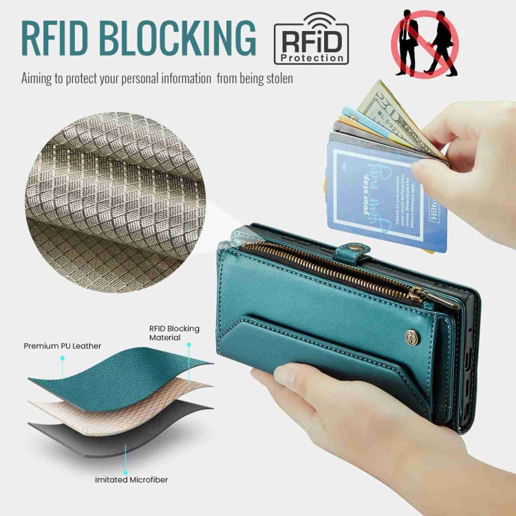 For Samsung Galaxy Note20 Ultra CaseMe C36 Card Slots Zipper Wallet RFID Anti-theft Leather Phone Case(Blue-green) - free shipping - PMC Jewellery - Order now!