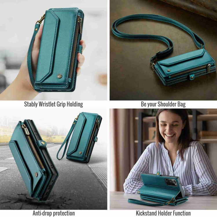 For Samsung Galaxy Note20 Ultra CaseMe C36 Card Slots Zipper Wallet RFID Anti-theft Leather Phone Case(Blue-green) - free shipping - PMC Jewellery - Order now!